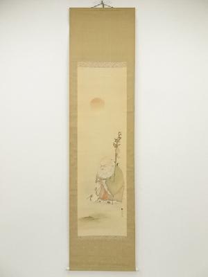 昭和期　独立筆　寿老人　肉筆絹本掛軸（保護箱）